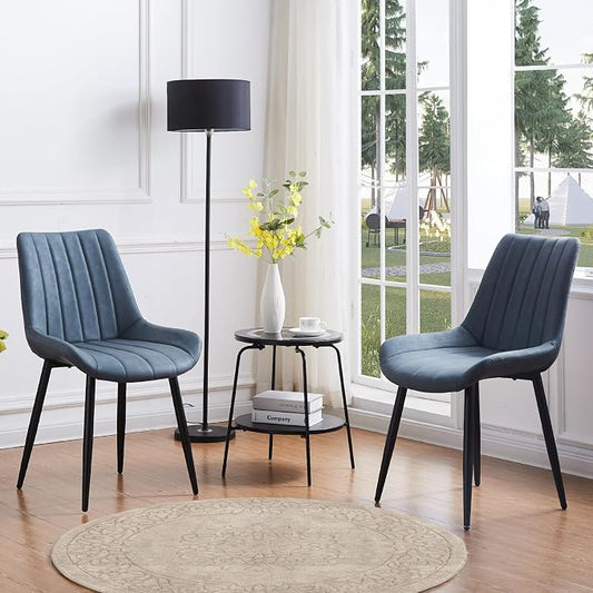 CLIPOP Dining Chairs Set of 4, Faux Leather Dining Chairs with Upholstered Seat, High Back Comfy Cushion, Metal Leg, Accent Kitchen Side Chair for Living, Restaurant & Meeting Room, Blue