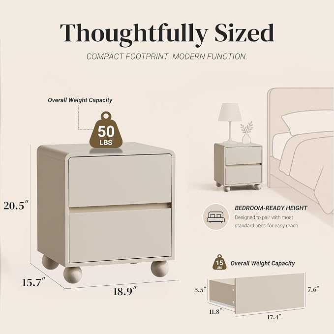 Furniway 3 Piece Bedroom Set, 6 Drawer Dresser and 2 Drawer Nightstand Set of 2 with Round Legs, Modern Wood Chest of Drawers Storage Cabinet for Bedroom, Beige