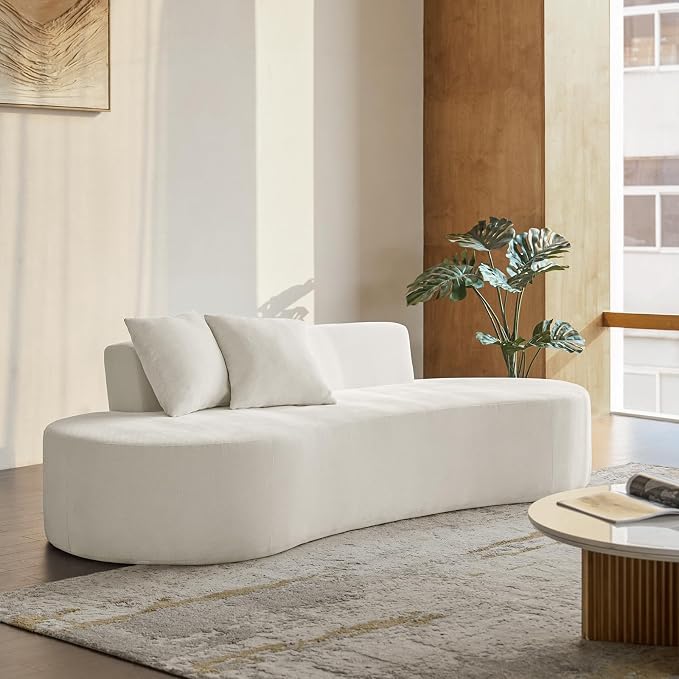 94.5" Boneless Sofa with 2 Pillows, 3 Seater Compressed Foam Sofa with Half Moon Design & Deep Seat, No Assembly Required, Modern Cloud Couch for Living Room, Ivory