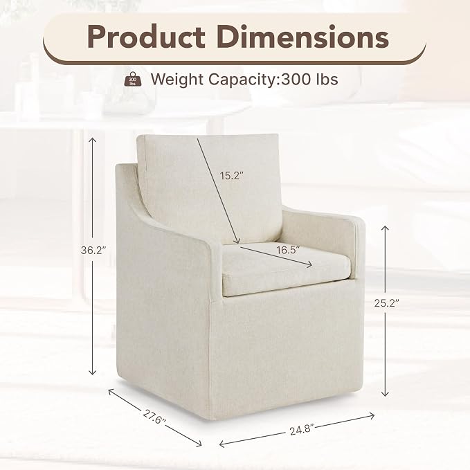 KISLOT Upholstered Dining Chairs Set of 1, Modern Dining Room Chairs with Casters & Washable Cover, Rolling Accent Chair with Hidden Storage for Kitchen, Farmhouse, Living Room, Oatmeal, 1 Box