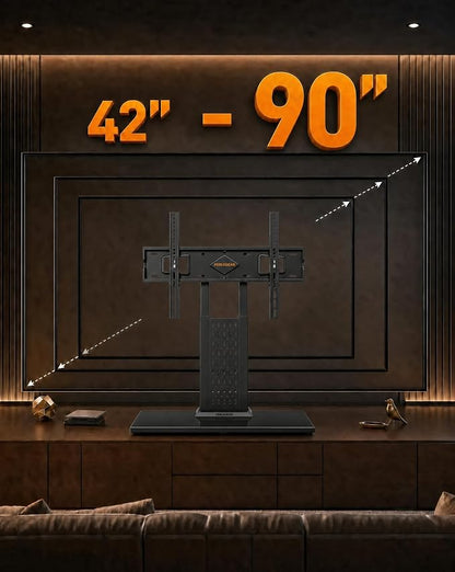 Perlegear Universal Swivel TV Stand for 42-85 90 Inch TVs, Television Stands with Pegboard Storage, Height Adjustable Table top TV Stand Mount, Glass Base up to 150 lbs, Max VESA 600x400mm PGTVS36