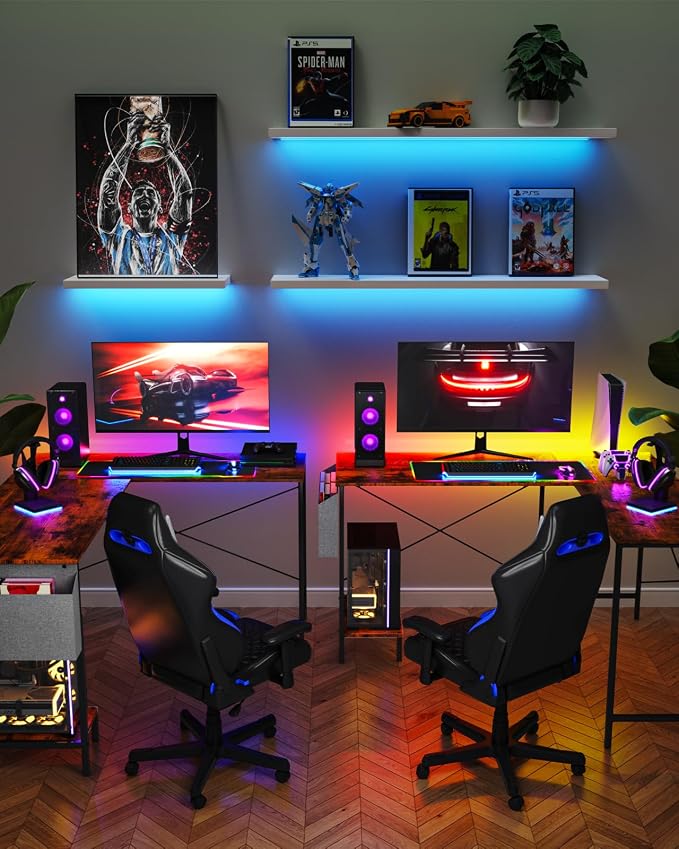 L Shaped Desk - 50" Reversible Home Office Computer Desk, Wood Top, Metal Frame, Side Bag, Sturdy Gaming Desk Corner Table for Work, Writing and Study, Space-Saving