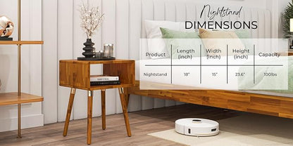 Bme Dinkee Solid Wood Nightstand, Fully Assembled, Without Drawer for Mid Century Bedroom and Living Room, Caramel