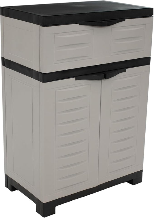 Sunnydaze 34.5" H Resin Garage Storage Cabinet - Garage Cabinet with Adjustable Shelf - Freestanding Utility Storage for Laundry Room, Office, Basement - Gray