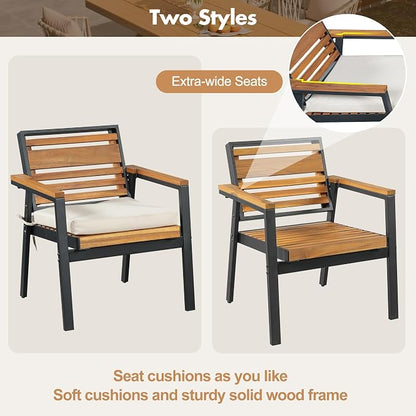 Quarte Stylish 7-Piece Acacia Wood and Iron Dining Set with Removable Cushions – Perfect for Indoor and Outdoor Family Gatherings (Beige/m+w)