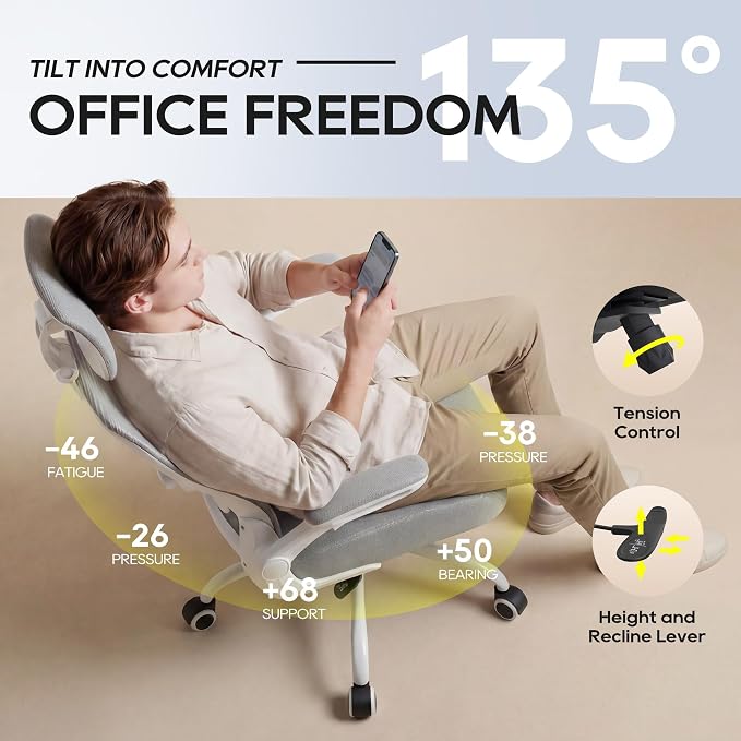 Ergonomic Office Chair for Long Hours, Full-Body Support, Relieve Neck & Back Pressure, 330LBS Capacity, Ideal for Home Office, Office & Study