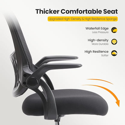 Sweetcrispy Tall Drafting Desk Chair - Ergonomic High Stool Computer with Adjustable Height and Comfy Lumbar Support, Office Rolling Counter with Flip-up Arm and Footrest, Black