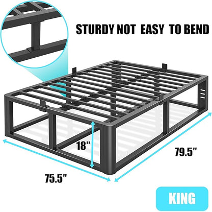 Bilily Metal Heavy Duty 18 inch King Bed Frame with Rounded Corner and Headboard Hole Mattress Retainers 3500 LBS No Box Spring Needed Platform Noise Free Easy Assembly