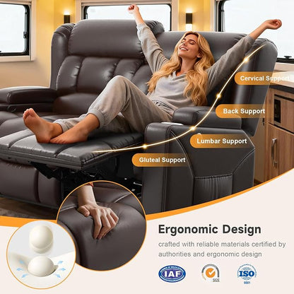 RV Loveseat Recliner Sofa, Wall Hugger Reclining Loveseat RV Couch with USB Ports, Large Pockets, Cup Holders, 150° Adjustable RV Recliners Furniture for Travel Trailers & Home Theater Seating
