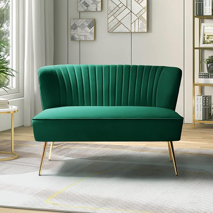 TINA'S HOME Contemporary Velvet Loveseat Sofa, Upholstered Loveseat Couch with Golden Metal Legs, Small Tufted 2-Seat Sofa Armless Love Seat for Living Room, Bedroom, Apartment Small Spaces, Green