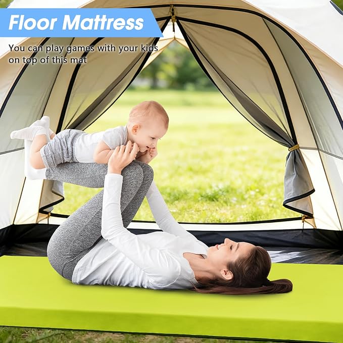 CYMULA 3 Inch Memory Foam Camping Pad, Camping Essentials Roll Up Floor Mat for Car Camping, Cot, Tent, Truck, Travel and Guest Use, Non-Slip Waterproof Bottom, Removable Cover