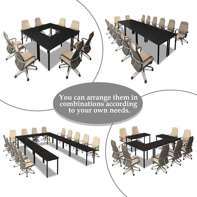 Bonzy Home Conference Tables 12ft Office Computer Desk for Meeting Room Study Writing Printer Table Save Space Design for 14 People Rustic Vintage Black 6PCS 141.6"x47.2"x29.5",Black