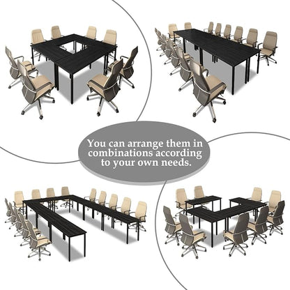 Bonzy Home Conference Tables 8ft Office Computer Desk for Meeting Room Study Writing Printer Podcast Table for 4-8 People Modern Black 2PCS 94.4"x23.6"x29.5"