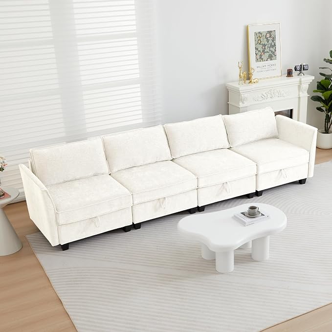 ORRD Modular Sectional Sofa, Convertible Couch with Storage, 4 Seater Sofa Modular with Reversible Chaise for Living Room, Office (Beige)