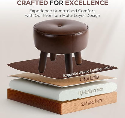 oakvivo Small Foot Stool Ottoman, Round Pouf Foot Rest, Footstool Ottomans with Rubber Legs Under Desk, Faux Leather Footrest for Couch, Living Room, Bedroom, Office, 13''L x 13''W x 10.2''H, Coffee
