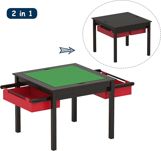 UTEX 2 in 1 Kids Construction Play Table with Storage Drawers and Built in Plate (Espresso)