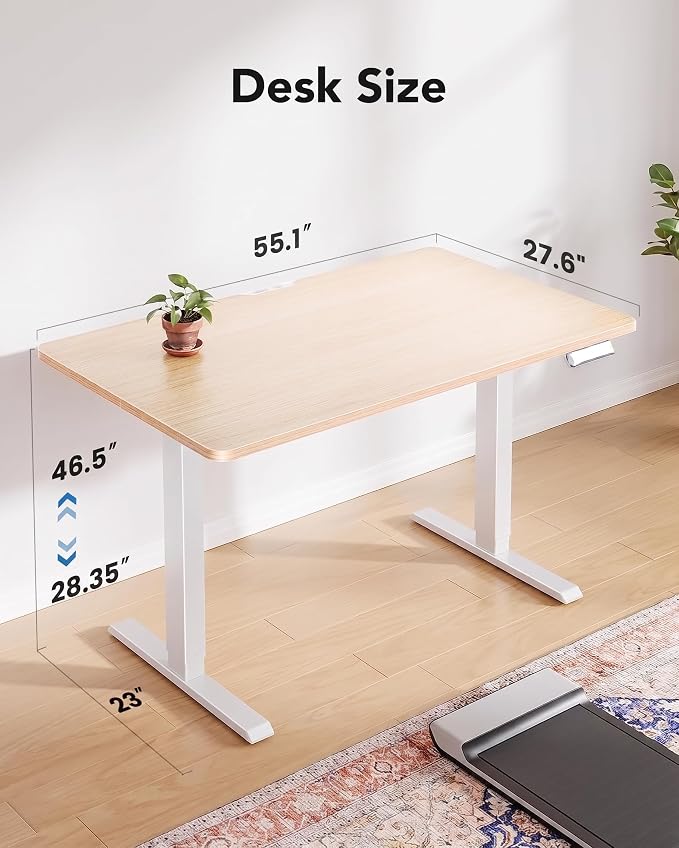 HUANUO Electric Standing Desk,53" x 28" Height Adjustable Desk, 4 Memory Height Settings, Sit to Stand Up Desk for Home Office, with Headphone Hook, Cable Manager, Natural