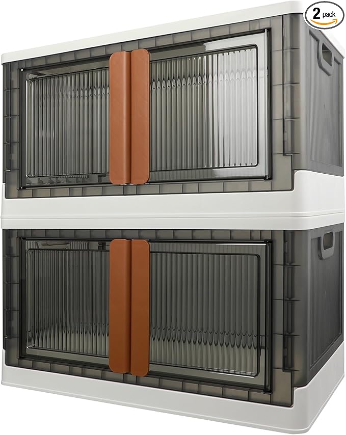 Storage Bins, Cabinet with Lids, Extra Large Useful Box, 19 Gallons (72L) Capacity (Each One), 2 Packs, Collapsible, Transparent, Home Organizer