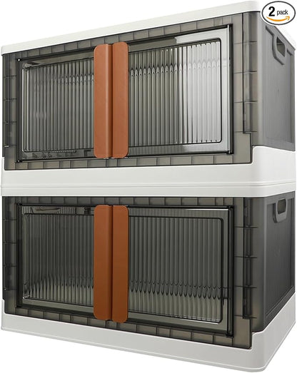 Storage Bins, Cabinet with Lids, Extra Large Useful Box, 19 Gallons (72L) Capacity (Each One), 2 Packs, Collapsible, Transparent, Home Organizer