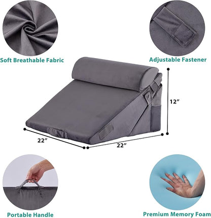 3Pcs Orthopedic Bed Wedge Pillow Set, Foam Wedge Pillow Post Surgery for Back, Leg and Knee Support, Adjustable 9&12 Inch Folding Triangle Pillow for Sleeping, Acid Reflux, Snoring, Velvet