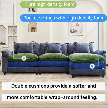 Oprisen 120" Modular Sectional Sofa, Comfy Cloud Couch Sectional Sofa with Ottoman, Chenille Sofa Sleeper Deep Seat Sofa with Throw Pillows for Living Room (Blue, 120"- L Shape)