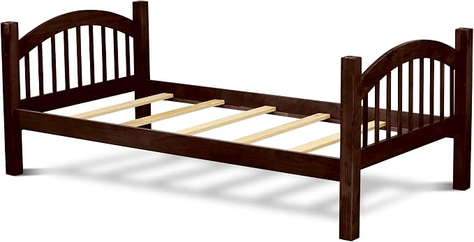 East West Furniture VEB-08-TU Solid Wood Bunk Beds Twin Over Twin with Guard Rail and Trundle, Java Finish
