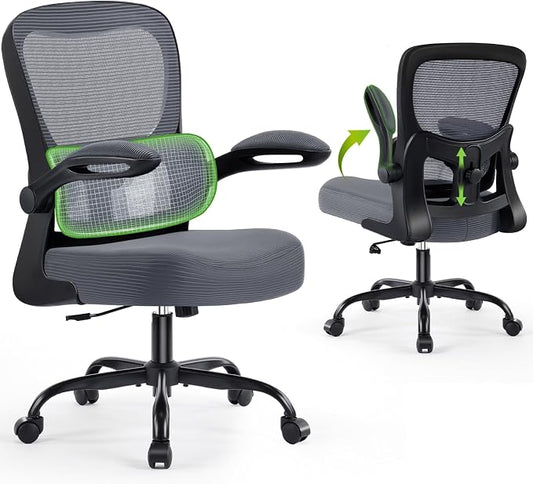 AreShark Office Chair Ergonomic Desk Chairs with Adjustable Lumbar Support, High Back Breathable Mesh Chair with Wheels& Flip-up Armrests,Rolling Swivel Comfy Task Computer Chair for Home Work Gaming