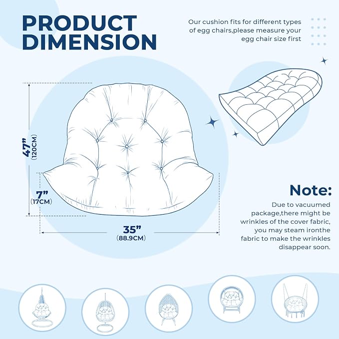 DANGHOOGY Egg Chair Cushion, Waterproof Outdoor Egg Replacement Cushions, Patio Chair Cushions for Outdoor Funiture, Thickened Hanging Chair Cushion, 35x47x7 Inches (Royal Blue)