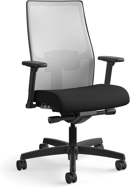 HON Ignition 2.0 Mid‑Back Ergonomic Office Chair, Mesh Task Seating with Lumbar Support, Advanced Synchro‑Tilt, Height and Width Adjustable Arms, Black Frame, Fog