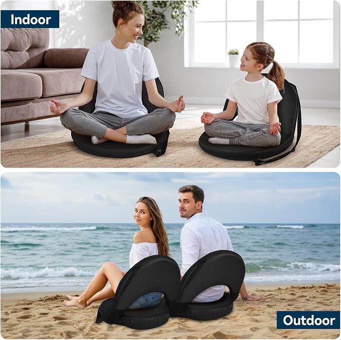Floor Chair - Reclining Stadium Seats with Back Support, 6 Position Adjustable - Portable Beach Chair, Recreation Recliner for Outdoor Camping Picnic