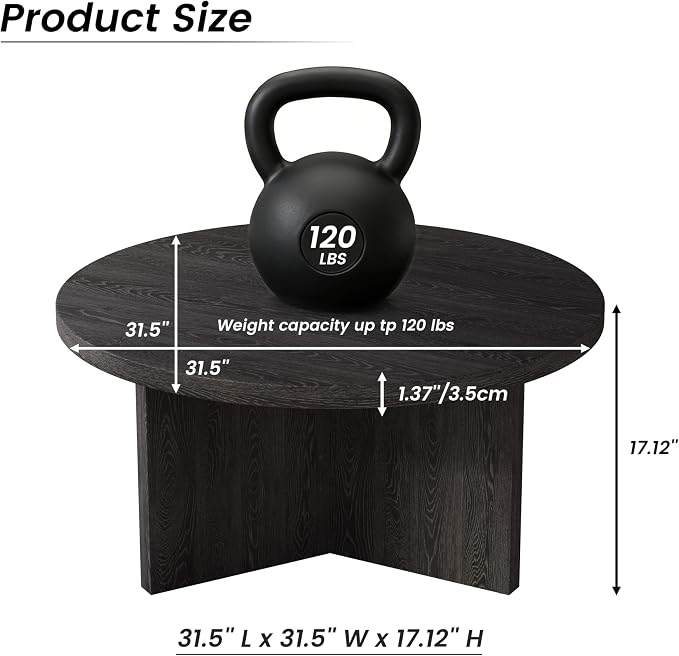Luoxiao Round Coffee Table, 31.5" Modern Black Living Room Center Tables | Triangle Base with Anti Slip Feet for Stability, Circle Accent Table for Apartments, Small Homes, Space-saving, Easy Assembly