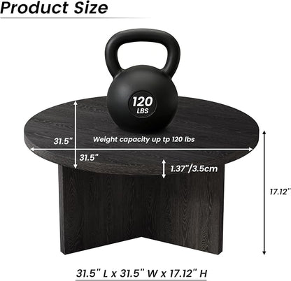 Luoxiao Round Coffee Table, 31.5" Modern Black Living Room Center Tables | Triangle Base with Anti Slip Feet for Stability, Circle Accent Table for Apartments, Small Homes, Space-saving, Easy Assembly