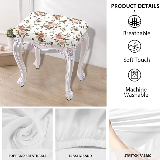 Rose Leaves Bar Stool Seat Covers Rectangle Stool Covers Set of 2 Bench Covers Slipcover Rectangle Stretch Counter Height Bar Stools Slipcovers Counter Stool Covers Saddle Seat Cover