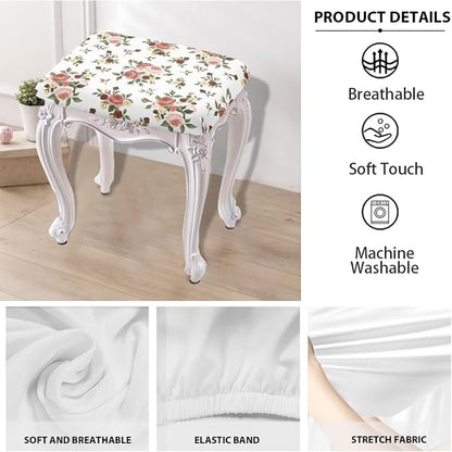 Rose Leaves Bar Stool Seat Covers Rectangle Stool Covers Set of 2 Bench Covers Slipcover Rectangle Stretch Counter Height Bar Stools Slipcovers Counter Stool Covers Saddle Seat Cover