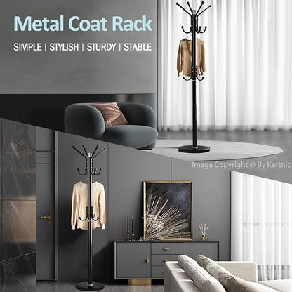 Kertnic Modern Coat Rack Freestanding with Natural Marble Base & Sturdy Metal Frame, 11 Hooks Hall Tree for Jackets, Hats, Bags, Entryway Organizer for Bedroom, Living Room, Closet (11 hooks-Black)