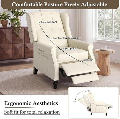 Wingback Recliner Chair with Massage & Heat, Cat-Proof Push Back Arm Chair, Recliner Chair for Living Room Bedroom Home Theater (2, Beige)