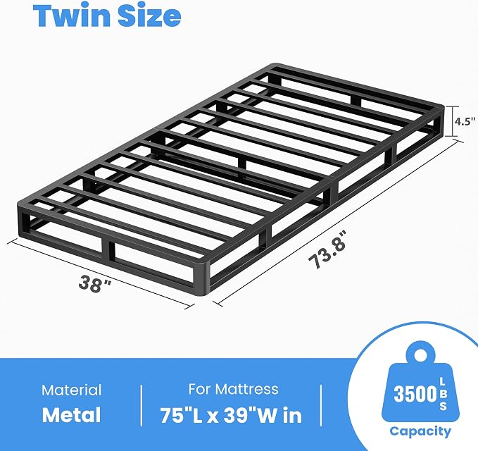 ROIL 5 Inch Twin Size Box Spring, Heavy Duty Metal Low Profile Bed Base Mattress Foundation with Fabric Cover, 3500lbs Max Weight Capacity, Easy Assembly, Noise Free, Non-Slip