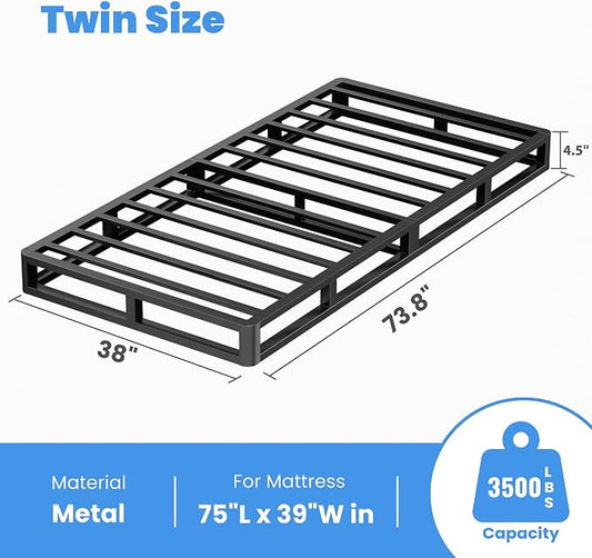 ROIL 5 Inch Twin Size Box Spring, Heavy Duty Metal Low Profile Bed Base Mattress Foundation with Fabric Cover, 3500lbs Max Weight Capacity, Easy Assembly, Noise Free, Non-Slip