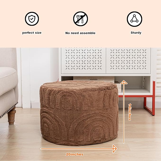 Asuprui Round Ottoman Pouf Ottoman Foot Stool Seat Faux Fur Bean Bag Foot Rest Floor Chair Leg Rest for Living Room, Bedroom or Wedding Gifts 20x20x14 Inches (Coffee)