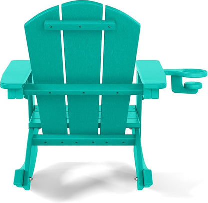 Costaelm Paradise Kids Outdoor Preschool HDPE Plastic Classic Adirondack Rocking Chair (Set of 2), Turquoise