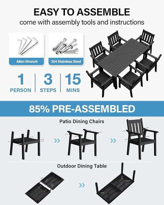 YEFU Outdoor Patio Chairs Set of 2: All Weather Outdoor Dining Chairs with Wide Curved Seat and Backrest - Plastic Patio Chairs for Outside Backyard/Garden/Pool/Porch/Deck 350lbs Capacity Black