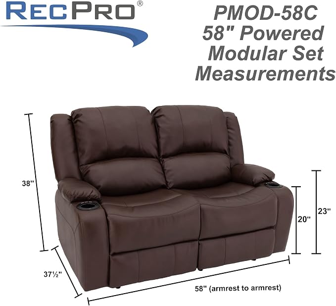 RecPro Charles 58" Powered Double RV Wall Hugger Recliner Sofa RV Loveseat with Upgraded 2023 Fabric (Mahogany)