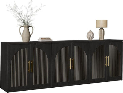 MapleGrace 63" Fluted Buffet Cabinet with Storage, Modern Symmetrical Arched Sideboard Credenza with Adjustable Shelf, Elegant Wood Console Table for Dining Room, Kitchen, Living Room(Black)