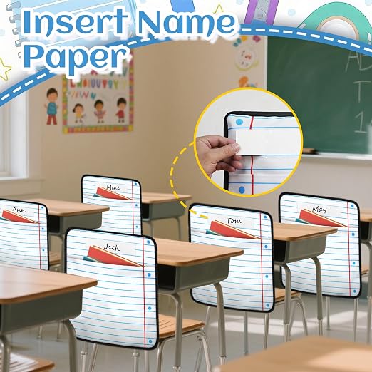24Pcs Classroom Seat Back Organizer, 17 * 19 Inch Chair Pockets with Name Tag, Back to School Classroom Chair Hanging Bag Seat Sacks Suitable for Families Kindergartens and Primary School Classrooms