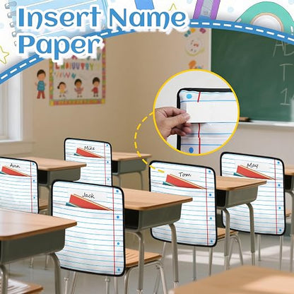 24Pcs Classroom Seat Back Organizer, 17 * 19 Inch Chair Pockets with Name Tag, Back to School Classroom Chair Hanging Bag Seat Sacks Suitable for Families Kindergartens and Primary School Classrooms