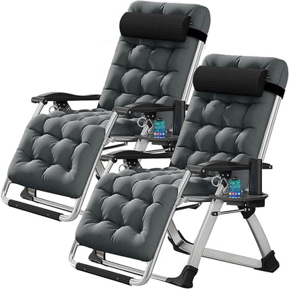 DoCred Zero Gravity Chair, Lawn Recliner, Reclining Patio Lounger Chair, Folding Portable Chaise with Detachable Soft Cushion, Cup Holder, Headrest