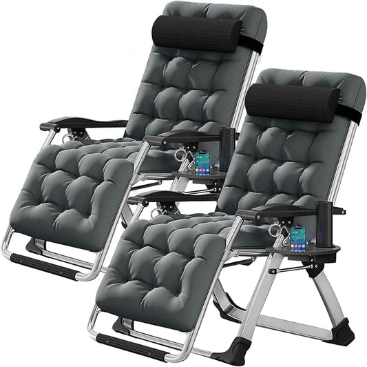 DoCred Zero Gravity Chair, Lawn Recliner, Reclining Patio Lounger Chair, Folding Portable Chaise with Detachable Soft Cushion, Cup Holder, Headrest