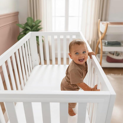 Comfy Cubs Baby Crib for 0 to 3 Years - Adjustable Mattress Height, Natural Wooden Crib for Baby, Elegant Nursery Furniture - 80 lbs Capacity Nursery Bed, Designed in The US - All White