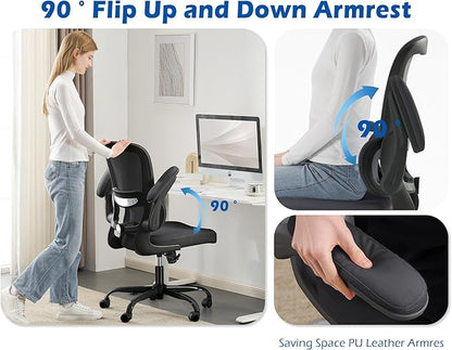 TRALT Ergonomic Office Chair - Desk Chair with Adjustable Headrest Lumbar Support Computer Chair - Mesh Comfy Chair with Flip-up Armrests - Gaming Chair for Adults Home Office PU, Black, Pack of 2