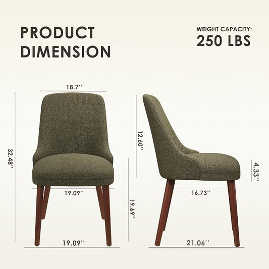 MALOL Dining Room Chair Set of 2, Upholstered Kitchen Chairs with Wood Legs, High-Back Padded Dining Chairs for Dining Room/Restaurant/Cafe, Green